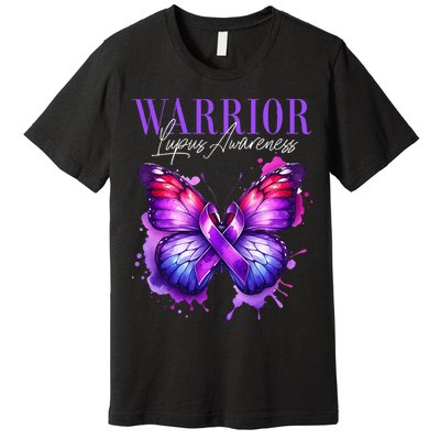 Lupus Awareness Warrior Survivor Purple Butterflies Premium T-Shirt