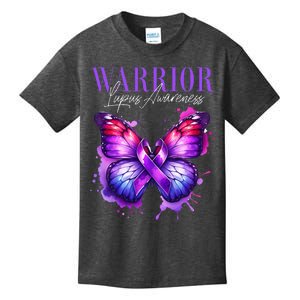 Lupus Awareness Warrior Survivor Purple Butterflies Kids T-Shirt