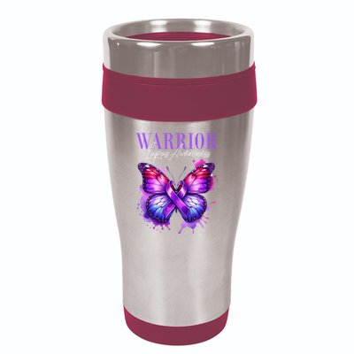 Lupus Awareness Warrior Survivor Purple Butterflies 16oz Travel Tumbler