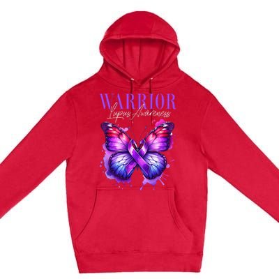 Lupus Awareness Warrior Survivor Purple Butterflies Premium Pullover Hoodie