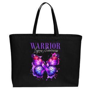 Lupus Awareness Warrior Survivor Purple Butterflies Cotton Canvas Jumbo Tote