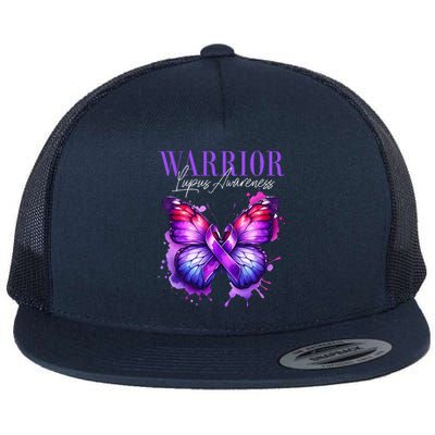 Lupus Awareness Warrior Survivor Purple Butterflies Flat Bill Trucker Hat