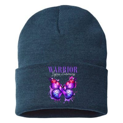 Lupus Awareness Warrior Survivor Purple Butterflies Sustainable Knit Beanie