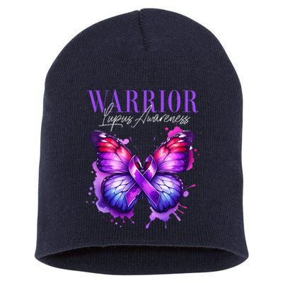 Lupus Awareness Warrior Survivor Purple Butterflies Short Acrylic Beanie