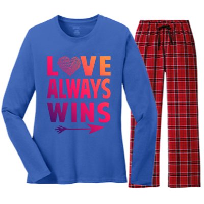 Love Always Wins Inspirational Pride Month Quotes Meaningful Gift Women's Long Sleeve Flannel Pajama Set 