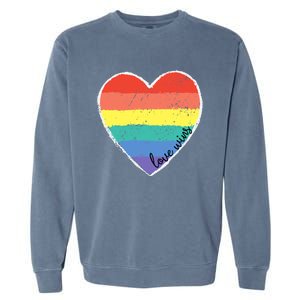 Love Always Wins Inspiration Quote Heart Lgbtq Support Gear Gift Garment-Dyed Sweatshirt