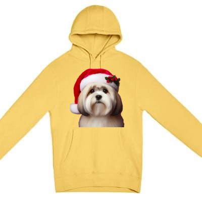 Lhasa Apso With Santa Hat Christmas Dog Owner Lover Mom Dad Gift Premium Pullover Hoodie