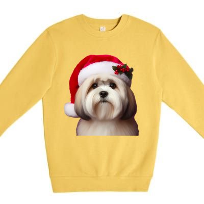 Lhasa Apso With Santa Hat Christmas Dog Owner Lover Mom Dad Gift Premium Crewneck Sweatshirt