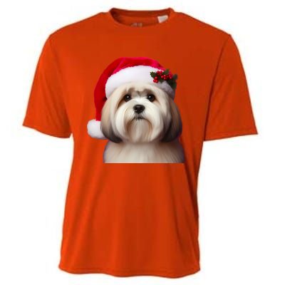 Lhasa Apso With Santa Hat Christmas Dog Owner Lover Mom Dad Gift Cooling Performance Crew T-Shirt