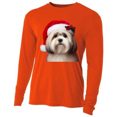 Lhasa Apso With Santa Hat Christmas Dog Owner Lover Mom Dad Gift Cooling Performance Long Sleeve Crew