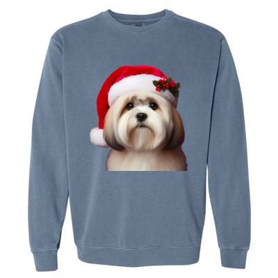 Lhasa Apso With Santa Hat Christmas Dog Owner Lover Mom Dad Gift Garment-Dyed Sweatshirt