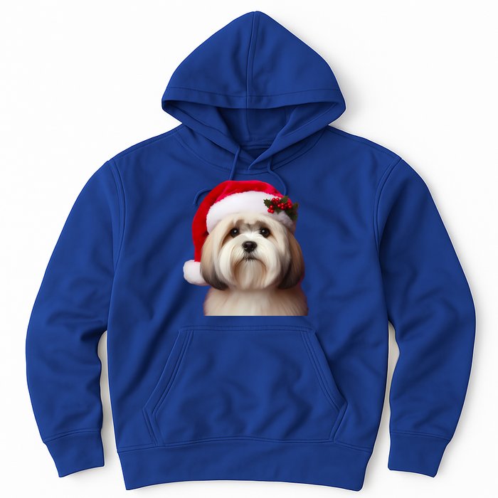 Lhasa Apso With Santa Hat Christmas Dog Owner Lover Mom Dad Gift Hoodie