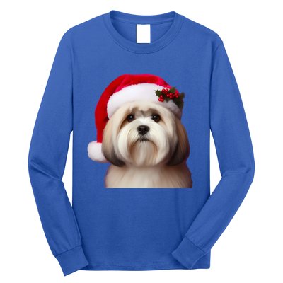 Lhasa Apso With Santa Hat Christmas Dog Owner Lover Mom Dad Gift Long Sleeve Shirt