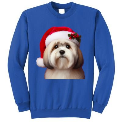 Lhasa Apso With Santa Hat Christmas Dog Owner Lover Mom Dad Gift Sweatshirt