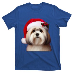 Lhasa Apso With Santa Hat Christmas Dog Owner Lover Mom Dad Gift T-Shirt