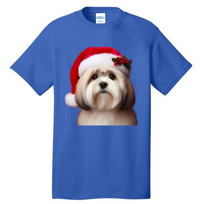 Lhasa Apso With Santa Hat Christmas Dog Owner Lover Mom Dad Gift Tall T-Shirt