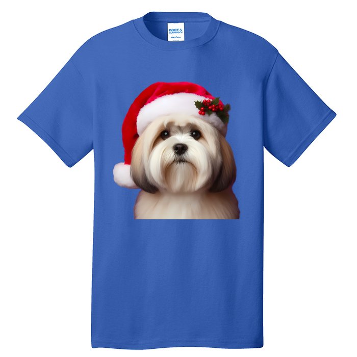 Lhasa Apso With Santa Hat Christmas Dog Owner Lover Mom Dad Gift Tall T-Shirt