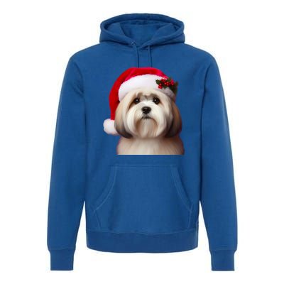 Lhasa Apso With Santa Hat Christmas Dog Owner Lover Mom Dad Gift Premium Hoodie