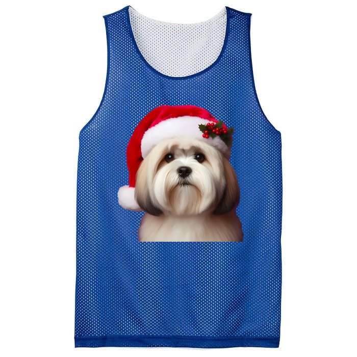 Lhasa Apso With Santa Hat Christmas Dog Owner Lover Mom Dad Gift Mesh Reversible Basketball Jersey Tank