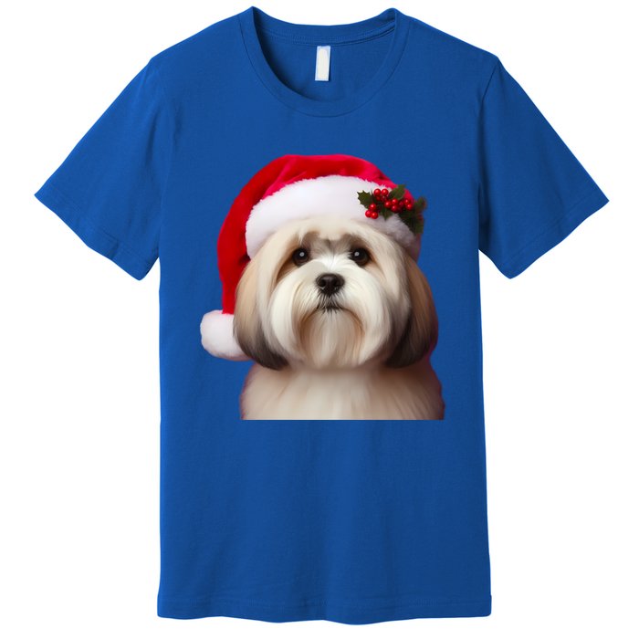 Lhasa Apso With Santa Hat Christmas Dog Owner Lover Mom Dad Gift Premium T-Shirt