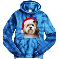 Lhasa Apso With Santa Hat Christmas Dog Owner Lover Mom Dad Gift Tie Dye Hoodie