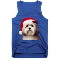 Lhasa Apso With Santa Hat Christmas Dog Owner Lover Mom Dad Gift Tank Top