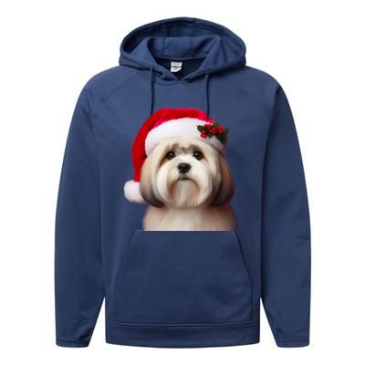 Lhasa Apso With Santa Hat Christmas Dog Owner Lover Mom Dad Gift Performance Fleece Hoodie