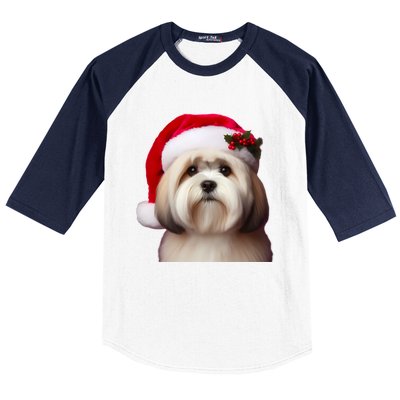 Lhasa Apso With Santa Hat Christmas Dog Owner Lover Mom Dad Gift Baseball Sleeve Shirt