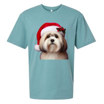 Lhasa Apso With Santa Hat Christmas Dog Owner Lover Mom Dad Gift Sueded Cloud Jersey T-Shirt