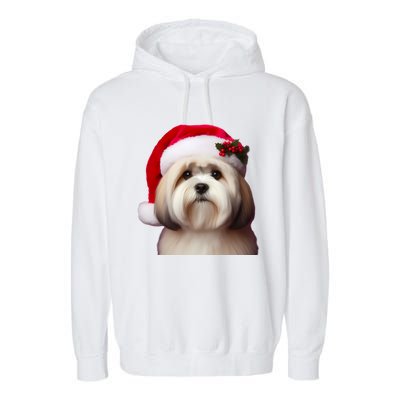 Lhasa Apso With Santa Hat Christmas Dog Owner Lover Mom Dad Gift Garment-Dyed Fleece Hoodie