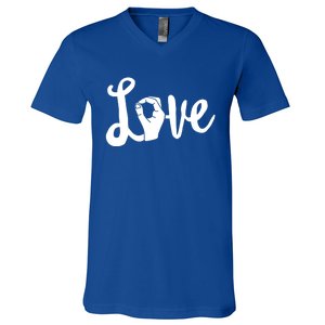 Love Always Wins Gift Asl Gift Teacher Deaf Awareness Gift V-Neck T-Shirt