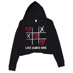 Love Always Wins Tictactoe Red Heart Valentines Matching Gift Crop Fleece Hoodie