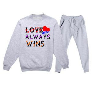 Love Always Wins Valentines Day Tees For Valentine Gift Premium Crewneck Sweatsuit Set