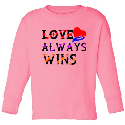 Love Always Wins Valentines Day Tees For Valentine Gift Toddler Long Sleeve Shirt