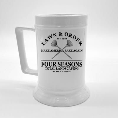 Lawn & Order Make America Rake Again Four Seasons Total Landscaping Beer Stein