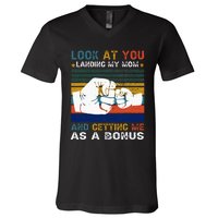 Look At You Landing My Mom Getting Me As A Bonus Funny Dad V-Neck T-Shirt