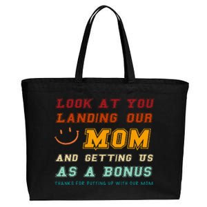 Look At You Landing Our Mom And Getting Us As A Bonus Funny Cotton Canvas Jumbo Tote