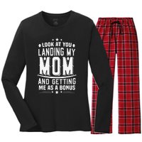 Look At You Landing My Mom Getting Me As A Bonus Funny Dad Women's Long Sleeve Flannel Pajama Set 