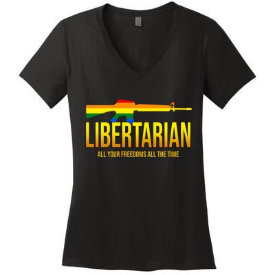 Libertarian All Your Freedoms All The Time Women's V-Neck T-Shirt