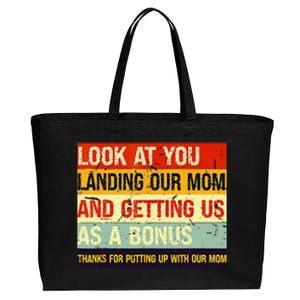 Look At You Landing Our Mom And Getting Us As A Bonus Funny Cotton Canvas Jumbo Tote