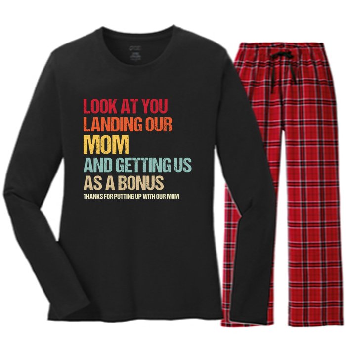 Look At You Landing Our Mom And Getting Us As A Bonus Women's Long Sleeve Flannel Pajama Set 