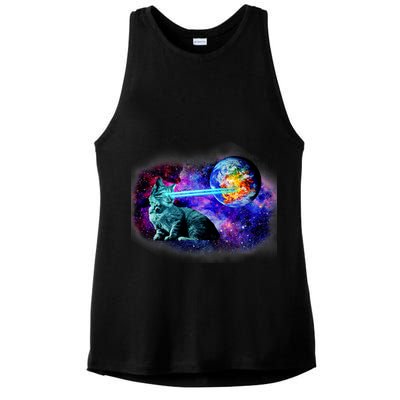 Lazer Cat Blasting In Space Ladies PosiCharge Tri-Blend Wicking Tank