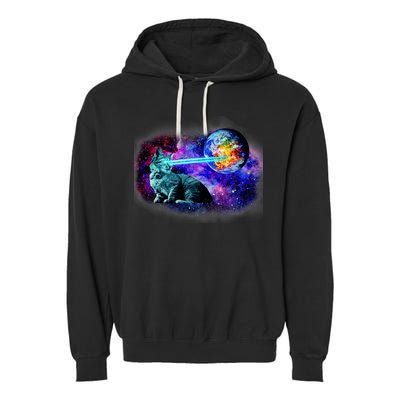 Lazer Cat Blasting In Space Garment-Dyed Fleece Hoodie