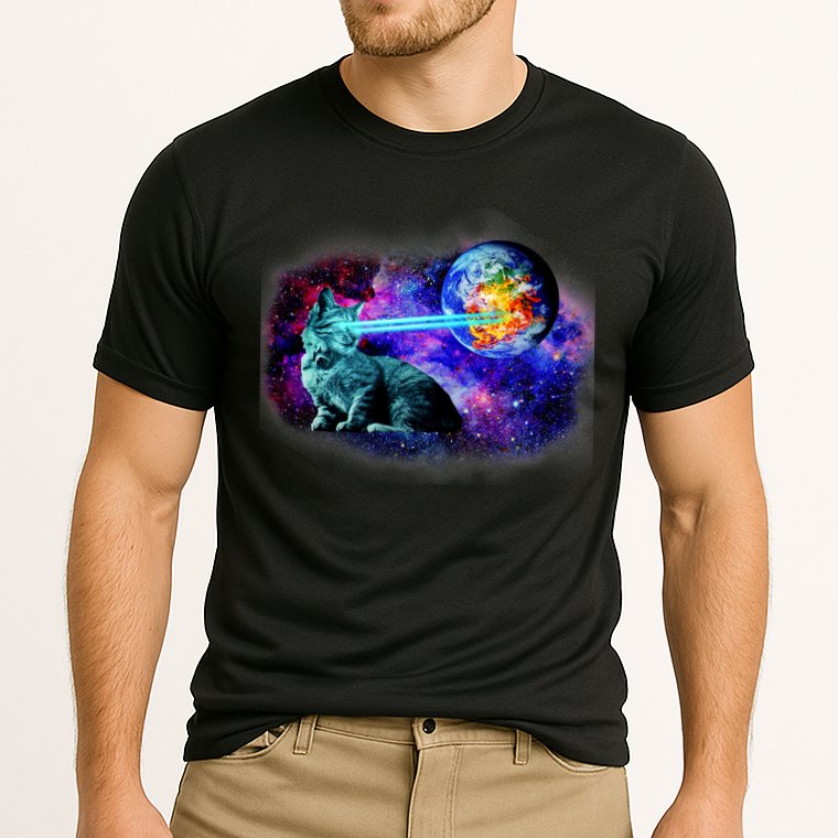 Lazer Cat Blasting In Space Performance Shirt