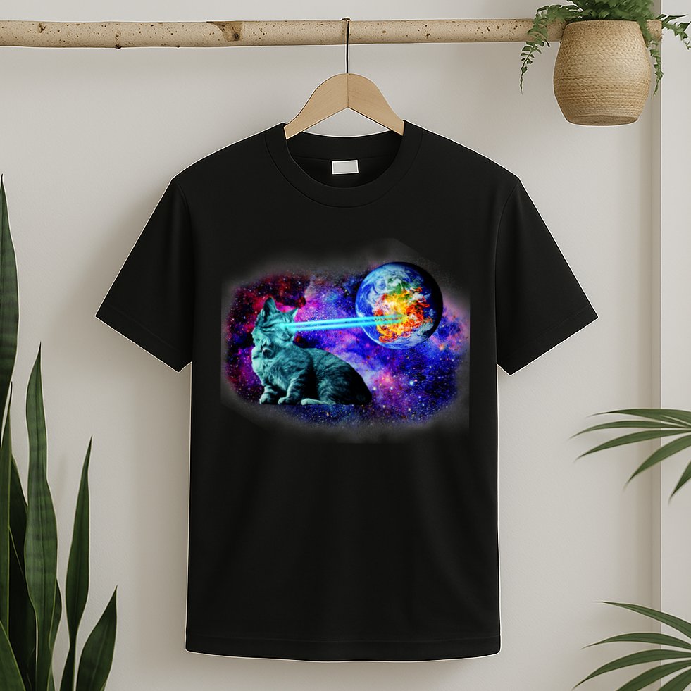 Lazer Cat Blasting In Space T-Shirt