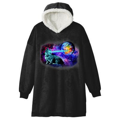 Lazer Cat Blasting In Space Hooded Wearable Blanket