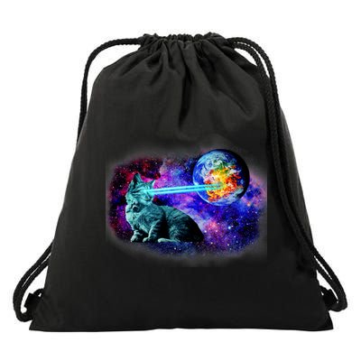 Lazer Cat Blasting In Space Drawstring Bag