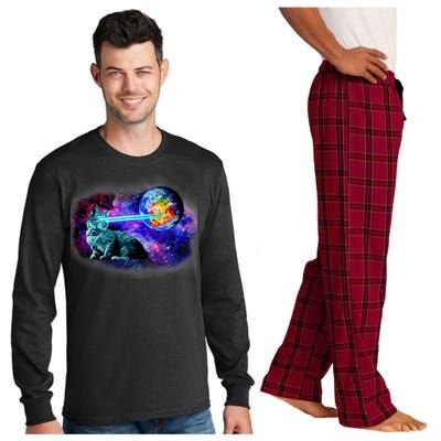 Lazer Cat Blasting In Space Long Sleeve Pajama Set