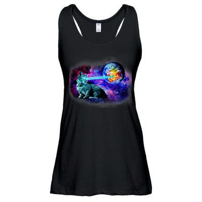 Lazer Cat Blasting In Space Ladies Essential Flowy Tank