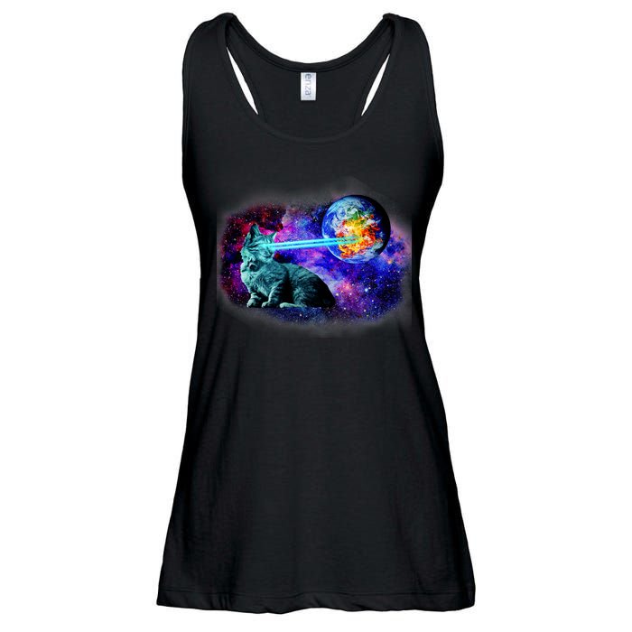 Lazer Cat Blasting In Space Ladies Essential Flowy Tank
